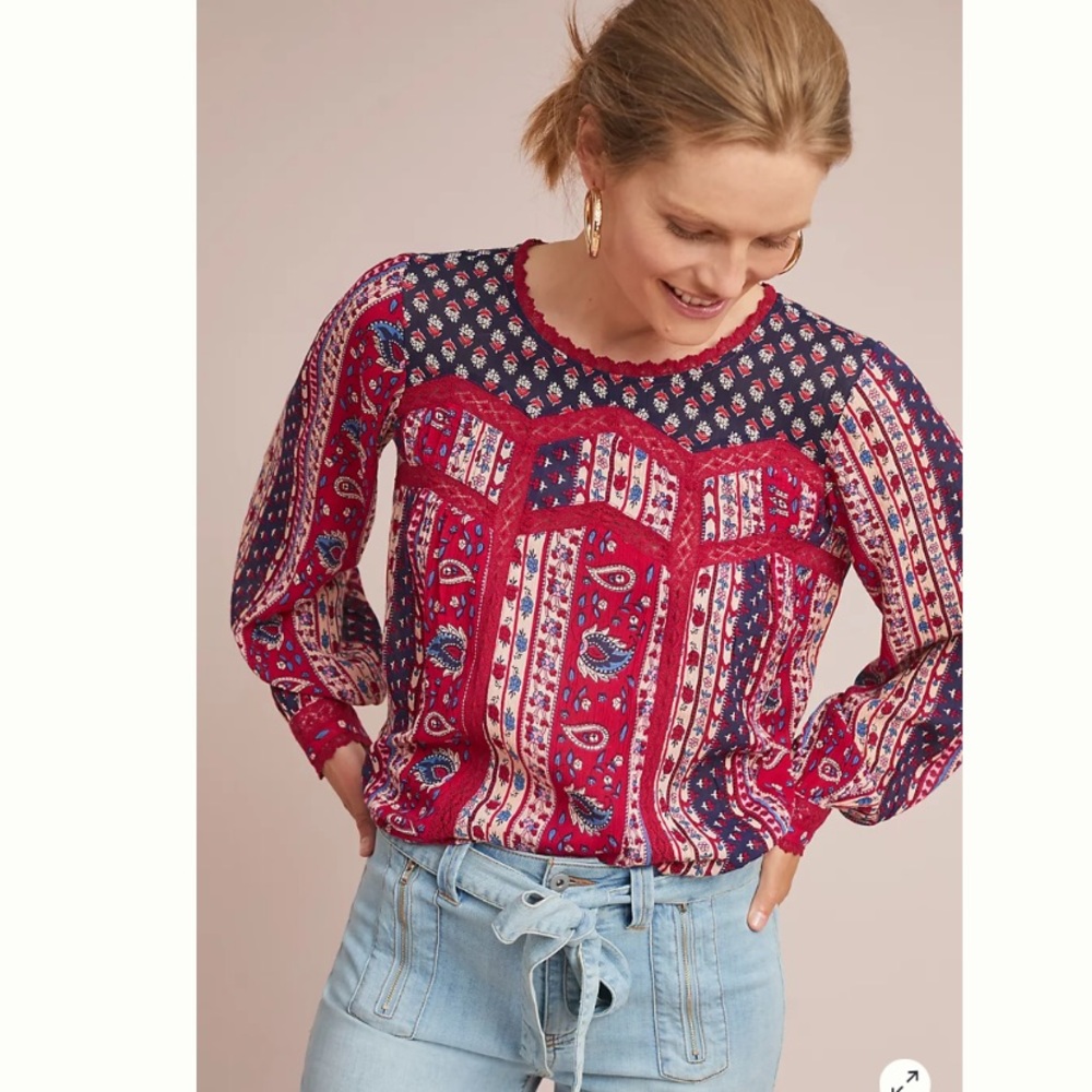 Anthropologie Maeve Gretchen Patchwork Blouse Size Medium